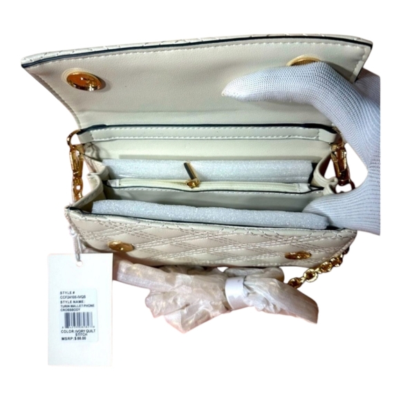 Cavalli Class Ivory Quilt Stitch Wallet Phone Crossbody Clutch Purse Handbag - Picture 5 of 10